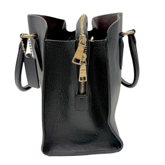 Coach Gold/Black Channing Polished Pebble & Crossgrain Leather Carryall (73568) - Picture 9 of 13